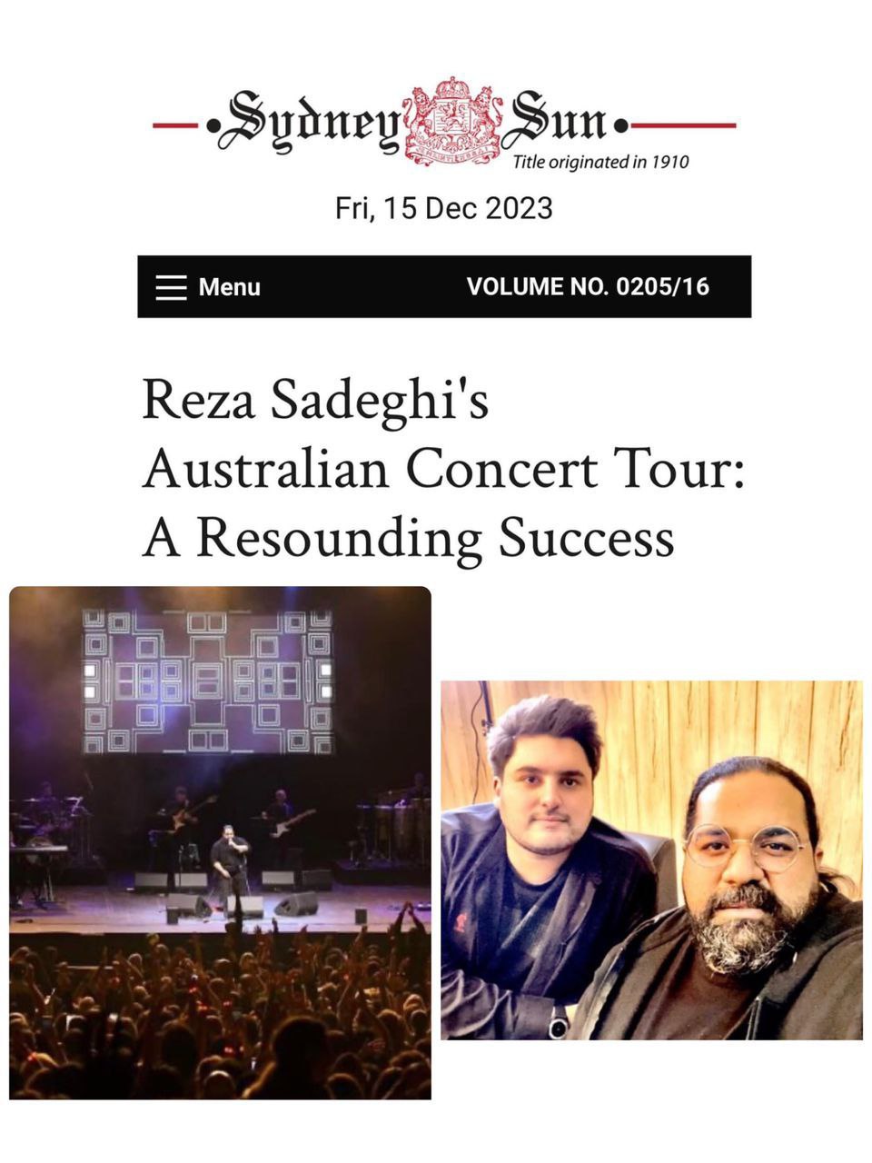 گزارش روزنامه «SUN» استرالیا از کنسرت رضا صادقی در شهر سیدنی